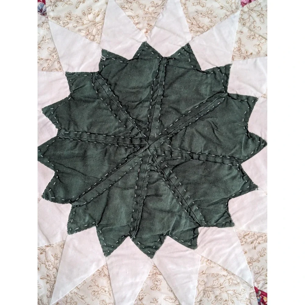 Vintage Handmade Floral Medallion Quilt 83x84 Cottagecore Bedding